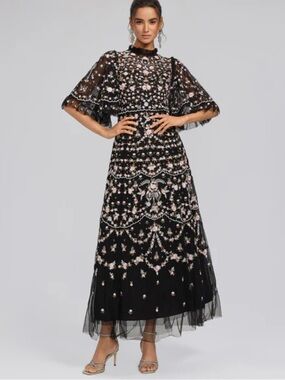 New NWT Rich Radi Qs Embroidered Floral Ruffled Tulle Dress Small